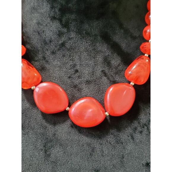 Red Bead Strand Necklace Gold Tone Women Jewelry Simple Style - Picture 2 of 6